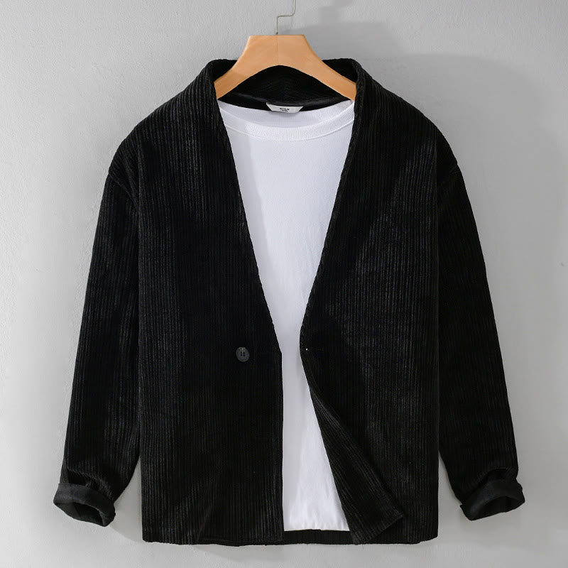 Chaqueta de manga larga para hombre con cuello en V y textura acanalada sencilla Buddha Stones Commute - image 14