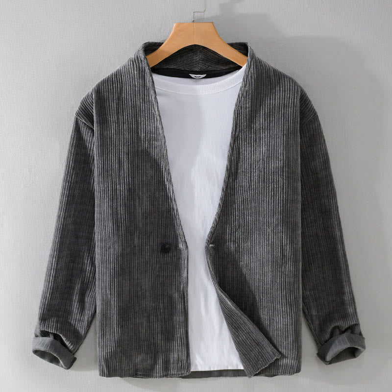 Chaqueta de manga larga para hombre con cuello en V y textura acanalada sencilla Buddha Stones Commute - image 1
