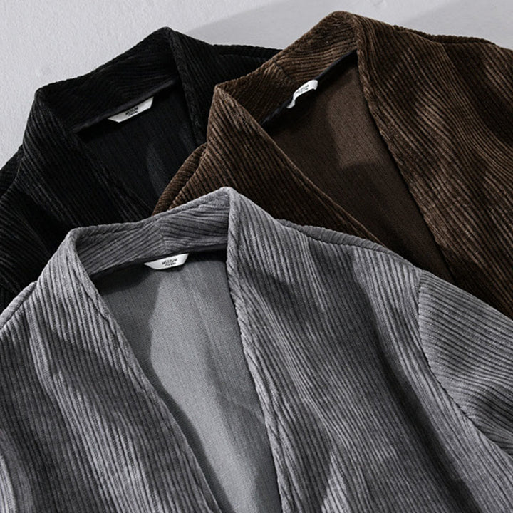 Chaqueta de manga larga para hombre con cuello en V y textura acanalada sencilla Buddha Stones Commute - image 19