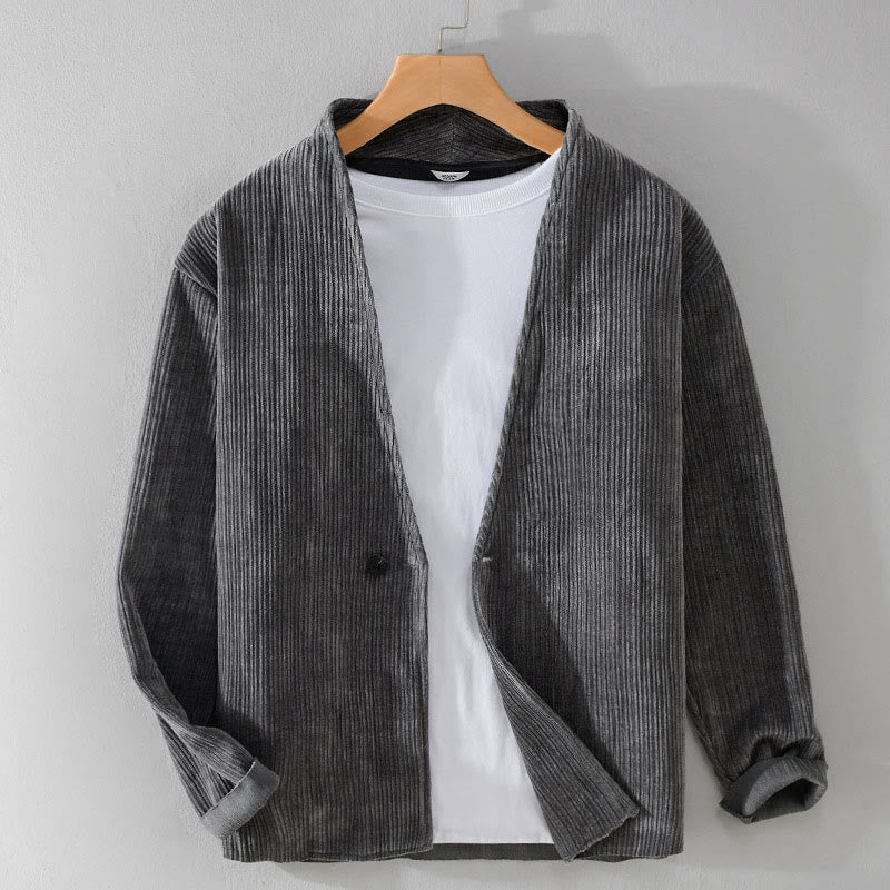 Chaqueta de manga larga para hombre con cuello en V y textura acanalada sencilla Buddha Stones Commute - Gris pizarra - US/UK/AU42, EU52 (3XL) - image 0