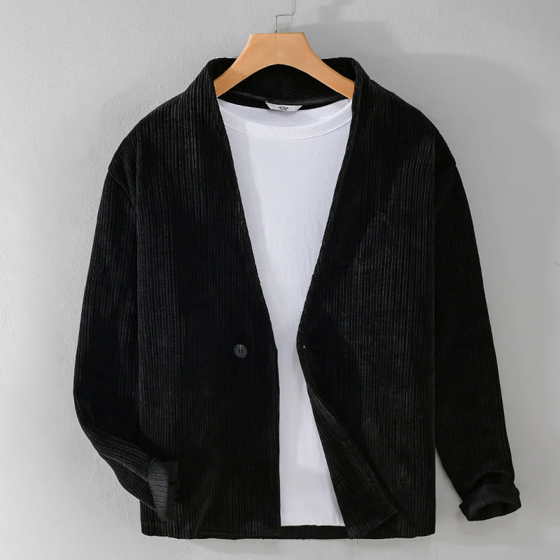 Chaqueta de manga larga para hombre con cuello en V y textura acanalada sencilla Buddha Stones Commute - Negro - US/UK/AU42, EU52 (3XL) - image 13