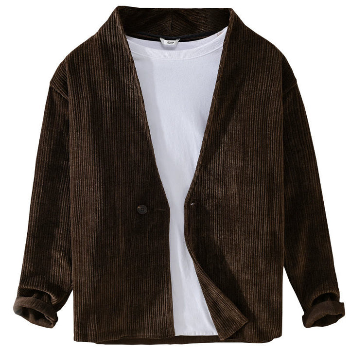 Chaqueta de manga larga para hombre con cuello en V y textura acanalada sencilla Buddha Stones Commute - image 12
