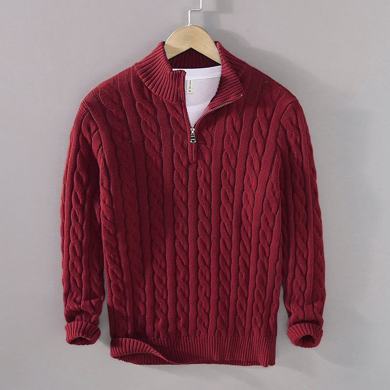 Suéter de algodón de manga larga para hombre con cuello alto, cremallera y textura de invierno de Buddha Stones - Rojo oscuro - US/UK/AU42, EU52 (3XL) - image 1