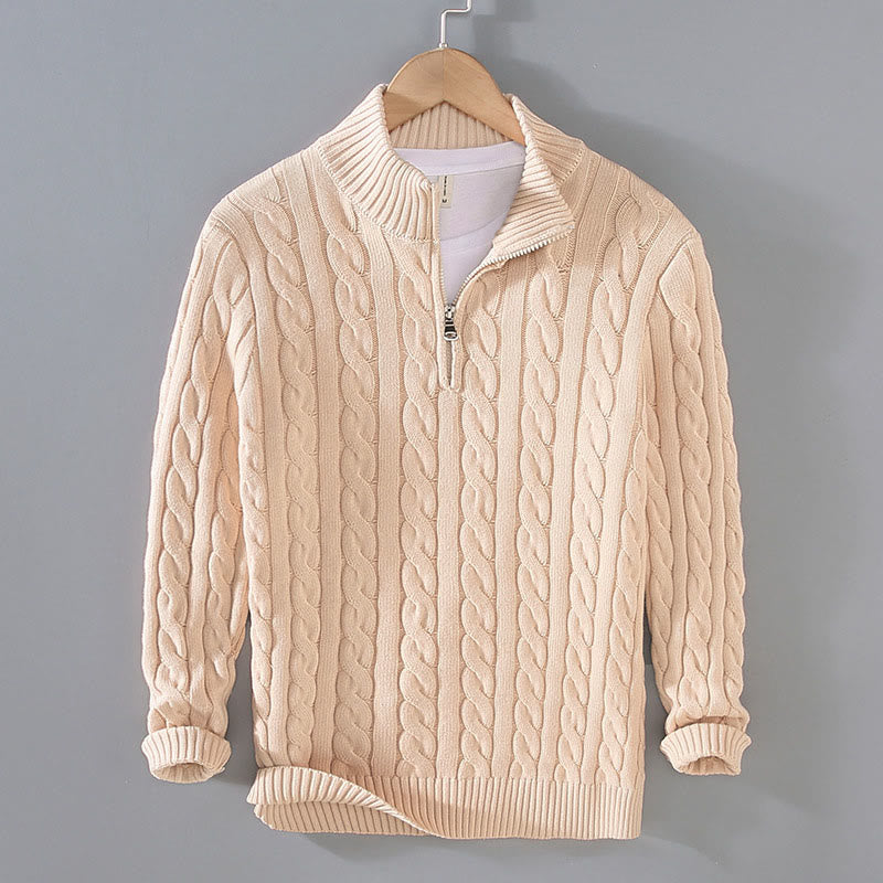 Suéter de algodón de manga larga para hombre con cuello alto, cremallera y textura de invierno de Buddha Stones - Limón Chiffon - US/UK/AU42, EU52 (3XL) - image 4