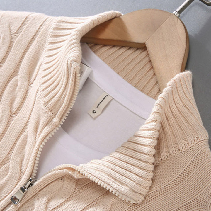 Suéter de algodón de manga larga para hombre con cuello alto, cremallera y textura de invierno de Buddha Stones - image 7