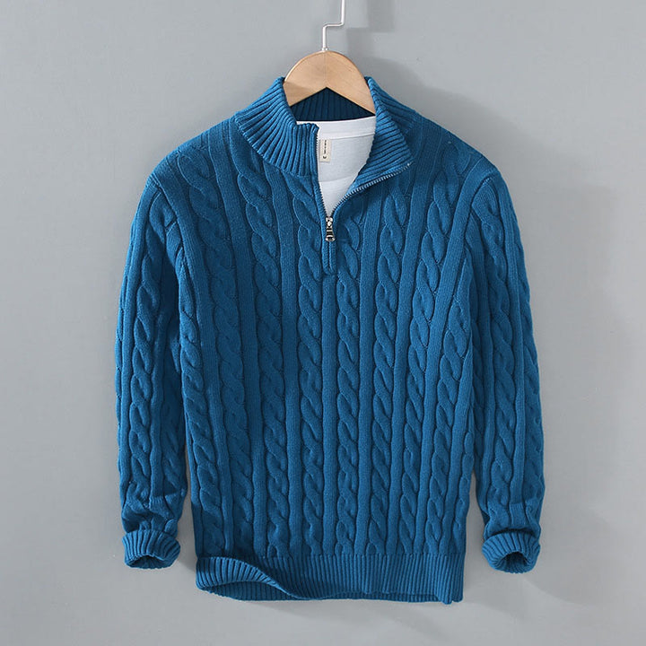 Suéter de algodón de manga larga para hombre con cuello alto, cremallera y textura de invierno de Buddha Stones - Azul acero - US/UK/AU42, EU52 (3XL) - image 14