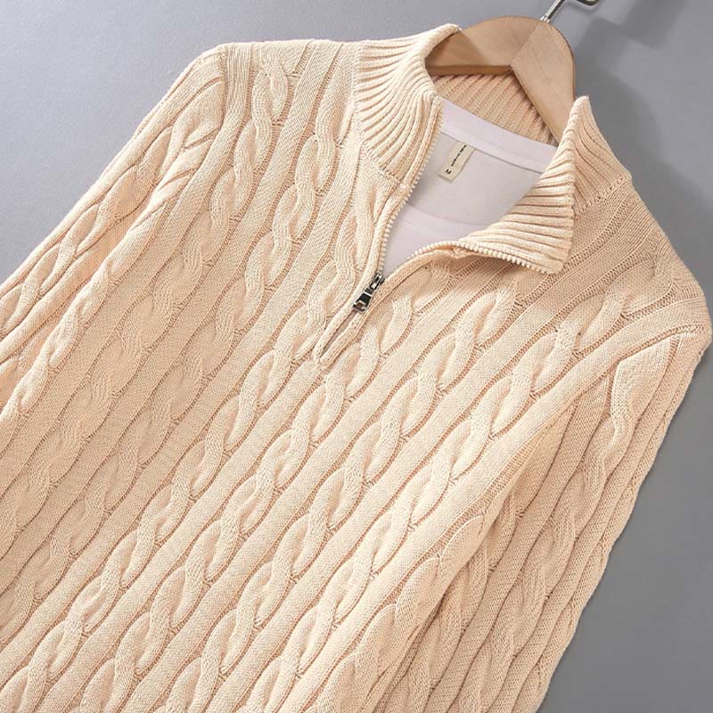 Suéter de algodón de manga larga para hombre con cuello alto, cremallera y textura de invierno de Buddha Stones - image 6