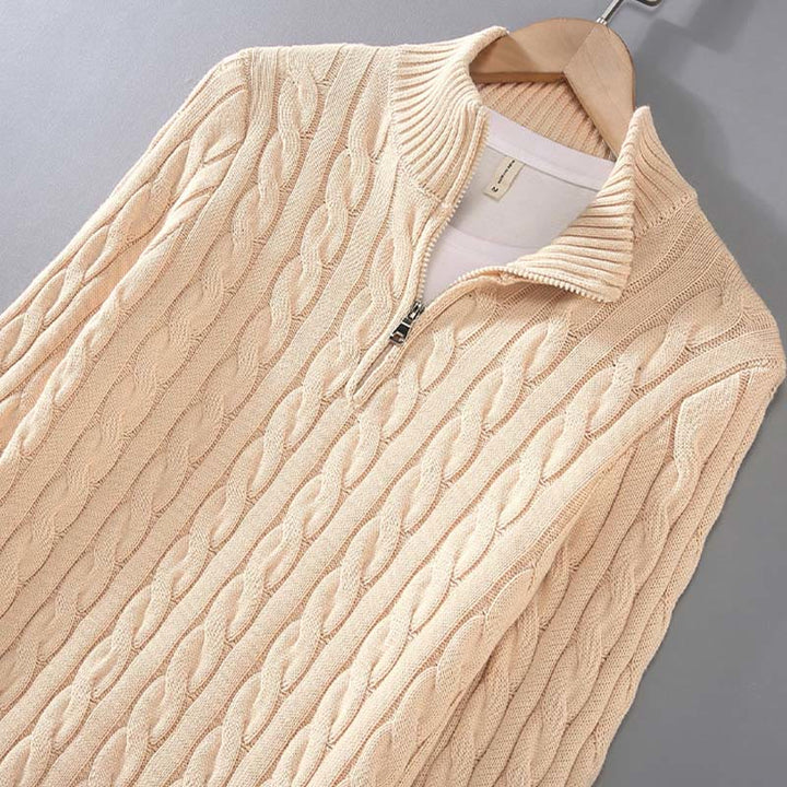 Suéter de algodón de manga larga para hombre con cuello alto, cremallera y textura de invierno de Buddha Stones - image 6