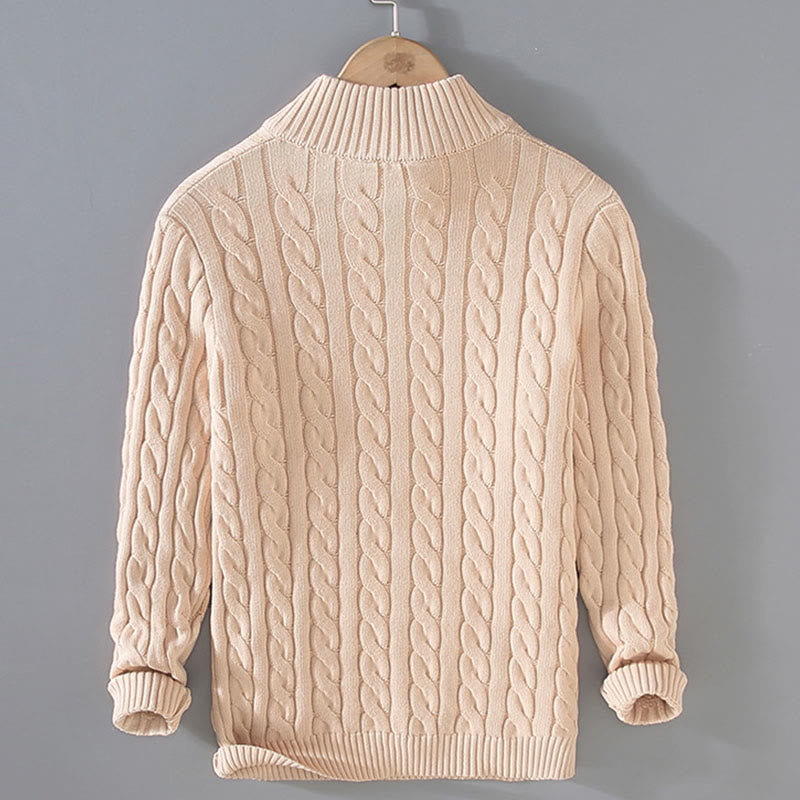 Suéter de algodón de manga larga para hombre con cuello alto, cremallera y textura de invierno de Buddha Stones - image 5