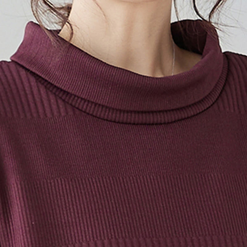Vestido midi de algodón de manga larga con cuello alto, bolsillos y diseño de dobladillo irregular de Buddha Stones para invierno - image 6