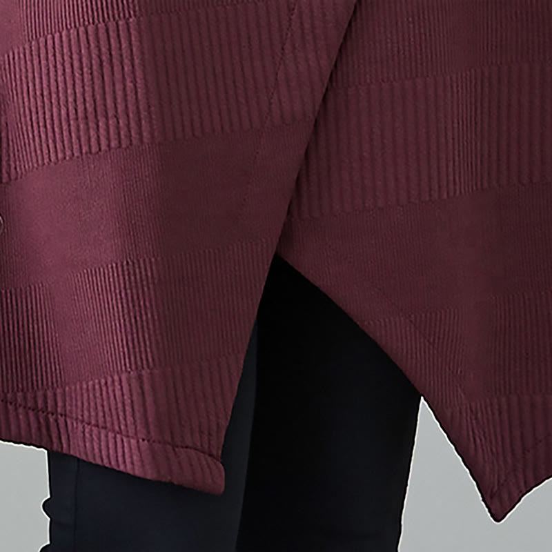 Vestido midi de algodón de manga larga con cuello alto, bolsillos y diseño de dobladillo irregular de Buddha Stones para invierno - image 9
