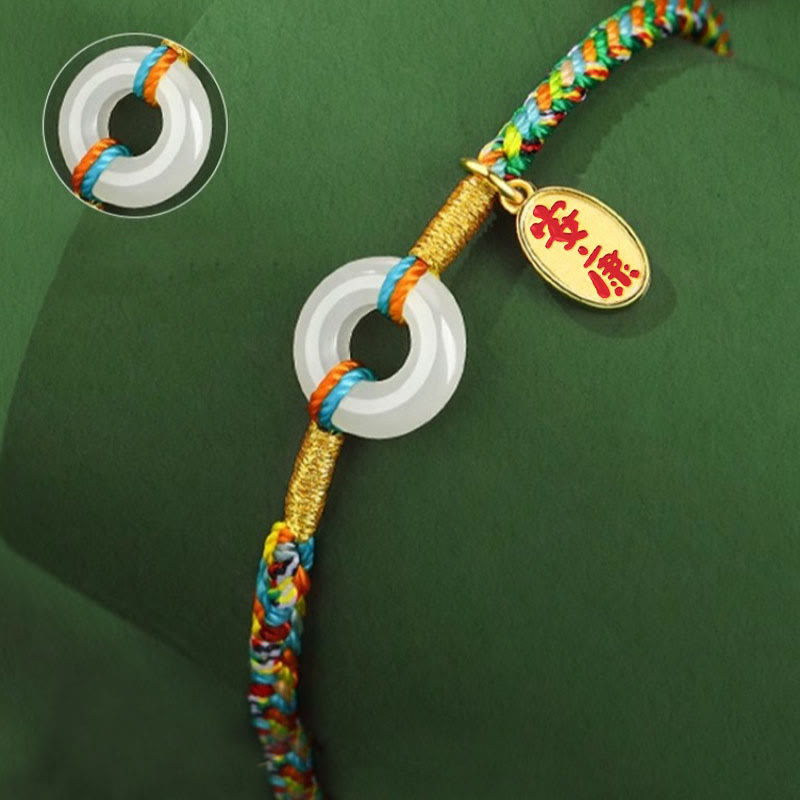 Pulsera de cuerda colorida de plata de ley 925 con Buddha Stones, hecha a mano, con hebilla de paz y jade para la prosperidad. - image 13