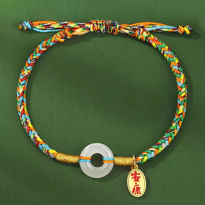 Pulsera de cuerda colorida de plata de ley 925 con Buddha Stones, hecha a mano, con hebilla de paz y jade para la prosperidad. - image 1