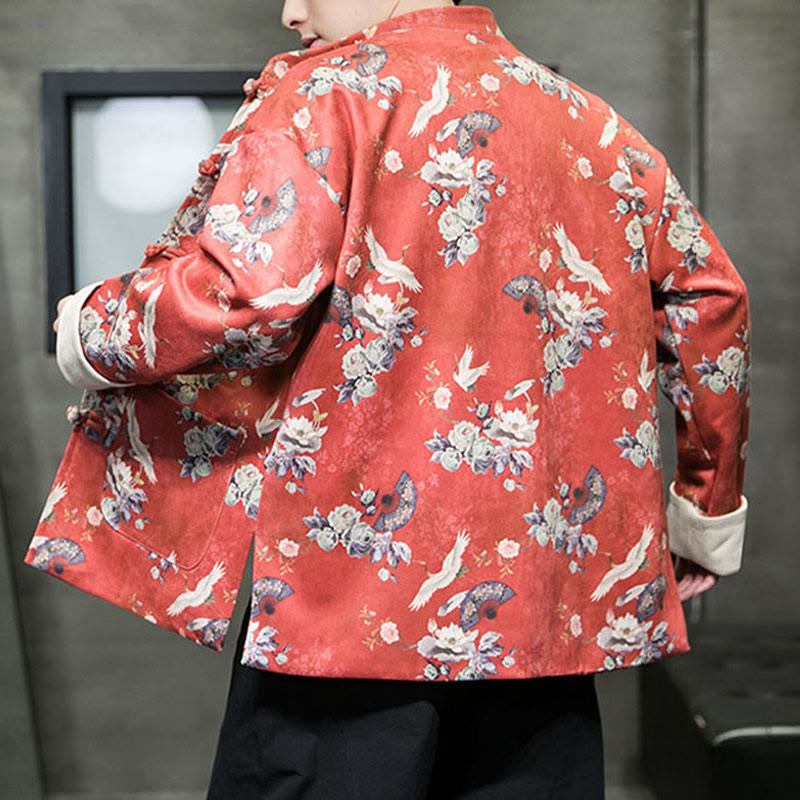 Buddha Stones , flores, abanicos, pájaros, botones de rana, chaqueta de algodón para hombre, camisa con bolsillos - image 4