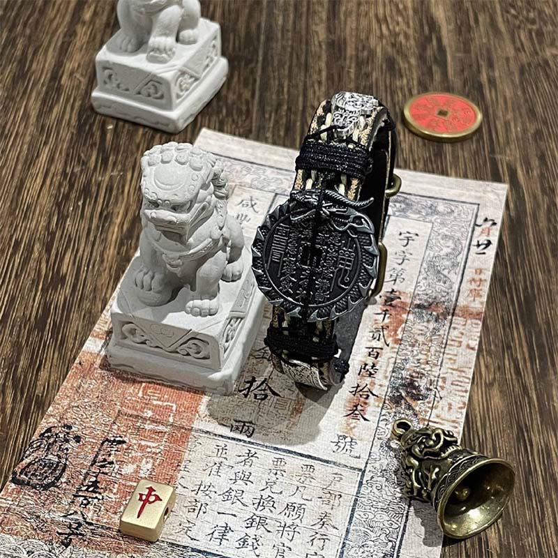 Pulsera de cuero con correa de reloj , Buddha Stones, dragón, Pixiu, montaña, fantasmas, gastar dinero, suerte  - Fantasmas de la montaña que gastan dinero y dragón (circunferencia de la muñeca: 15-18 cm) - image 0