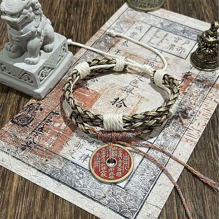 Pulsera trenzada de cuerda colorida con múltiples capas de Buddha Stones y fantasmas de montaña que gastan dinero  - Los fantasmas de la Montaña Roja gastan dinero (circunferencia de la muñeca: 15-19 cm) - image 0