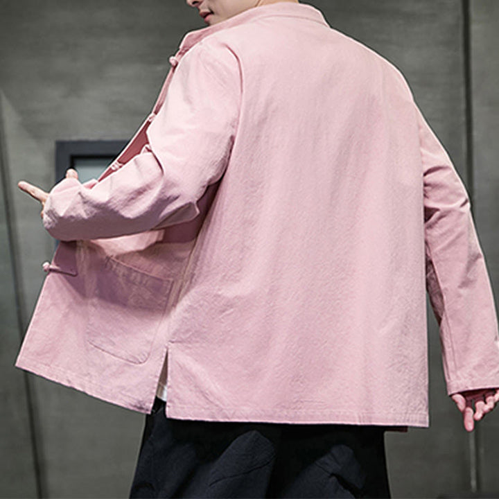 Traje Tang de algodón y lino con botones de rana de color liso y Buddha Stones para hombre, chaqueta y camisa con bolsillos - image 32