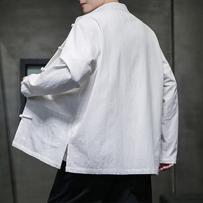 Traje Tang de algodón y lino con botones de rana de color liso y Buddha Stones para hombre, chaqueta y camisa con bolsillos - image 44