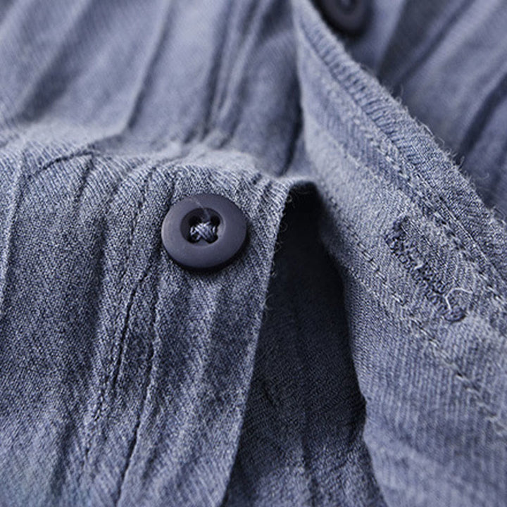 Buddha Stones Camisas de lino ramio para hombre con diseño de pliegues, mangas largas y botones - image 17