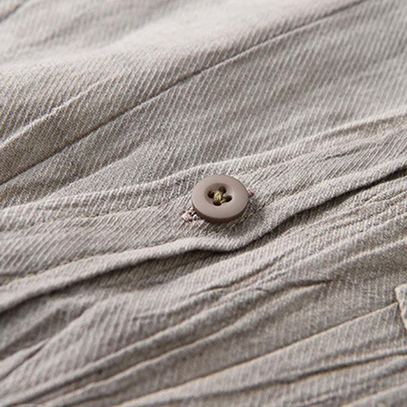 Camisas de lino y ramio para hombre con cuello alto, manga larga, arrugas y botones, con estampado de Buddha Stones - image 15