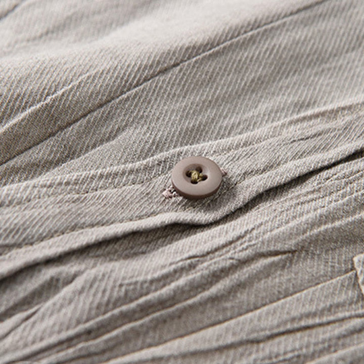Camisas de lino y ramio para hombre con cuello alto, manga larga, arrugas y botones, con estampado de Buddha Stones - image 15