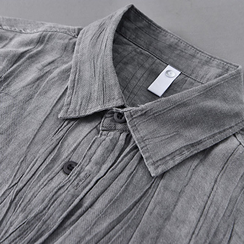 Camisas de lino y ramio para hombre con cuello alto, manga larga, arrugas y botones, con estampado de Buddha Stones - image 5