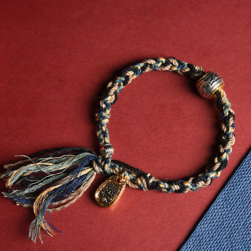 Pulsera de cuerda con zakiram tallado con Om Mani Padme Hum del Tíbet y Buddha Stones - Cuerda azul (circunferencia de la muñeca: 16-20 cm) - image 0