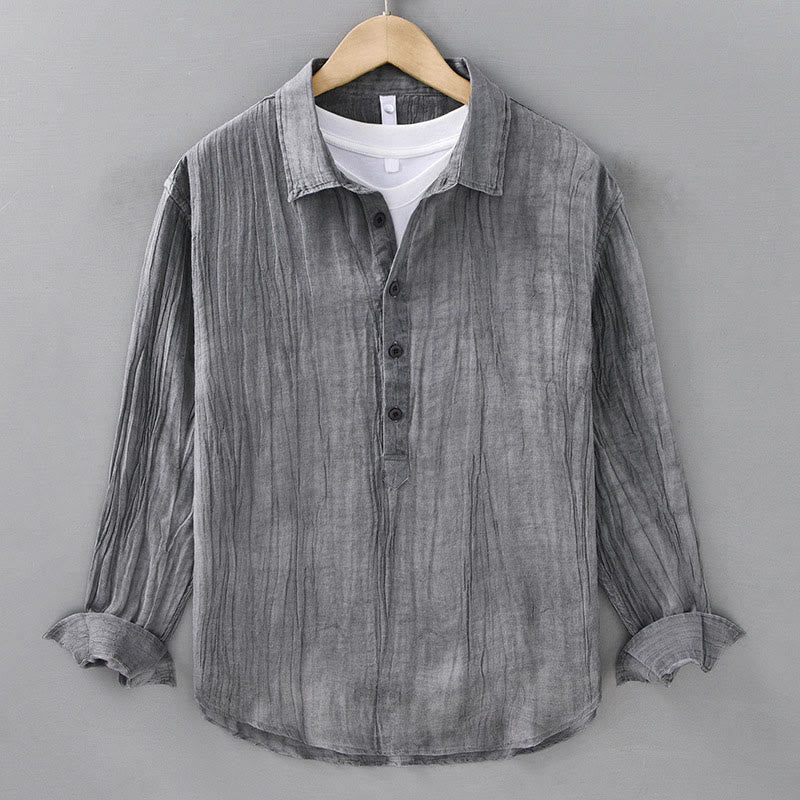 Camisas de lino ramio para hombre con cuello alto, manga larga, arrugas y medio botón, con estampado de Buddha Stones - Gris - US/UK/AU42, EU52 (3XL) - image 4