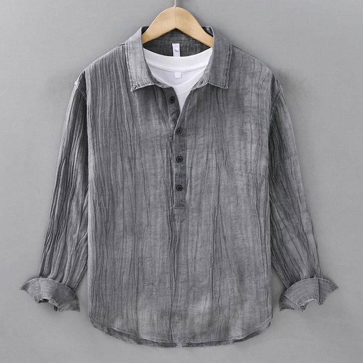 Camisas de lino ramio para hombre con cuello alto, manga larga, arrugas y medio botón, con estampado de Buddha Stones - Gris - US/UK/AU42, EU52 (3XL) - image 4