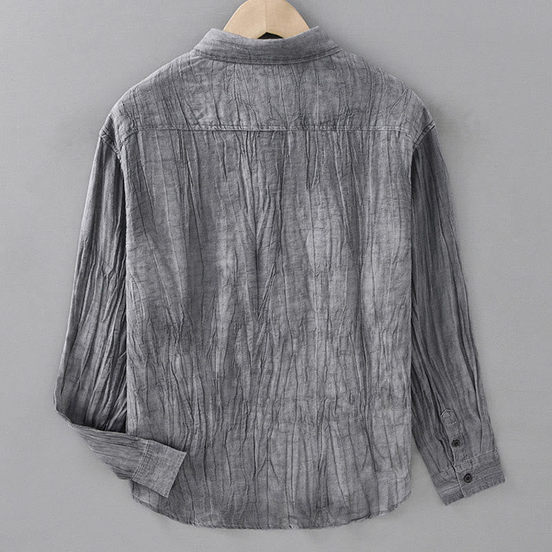 Camisas de lino ramio para hombre con cuello alto, manga larga, arrugas y medio botón, con estampado de Buddha Stones - image 5