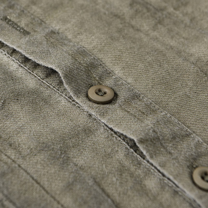 Camisas de lino ramio para hombre con cuello alto, manga larga, arrugas y medio botón, con estampado de Buddha Stones - image 17