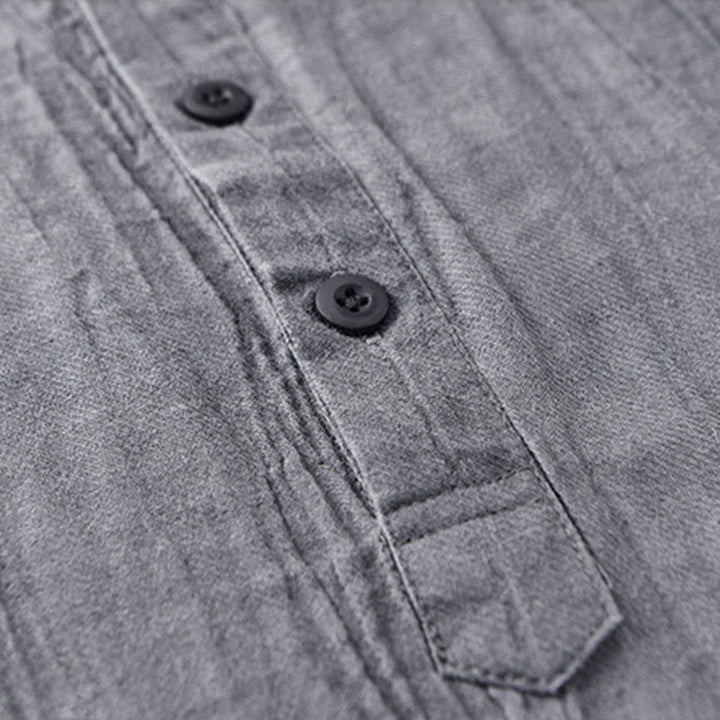 Camisas de lino ramio para hombre con cuello alto, manga larga, arrugas y medio botón, con estampado de Buddha Stones - image 7