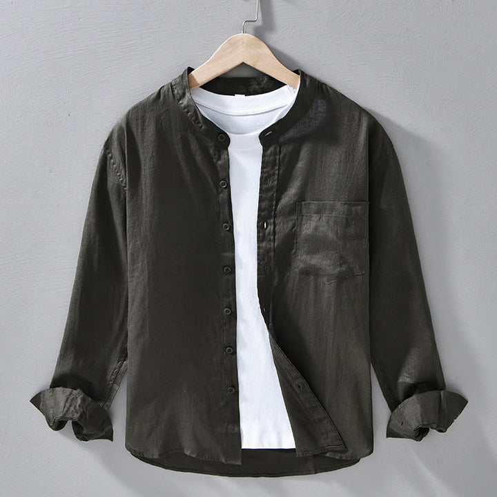 Camisas de lino para hombre con diseño sencillo de botones y manga larga con Buddha Stones en otoño - Gris pizarra oscuro - US/UK/AU42, EU52 (3XL) - image 18