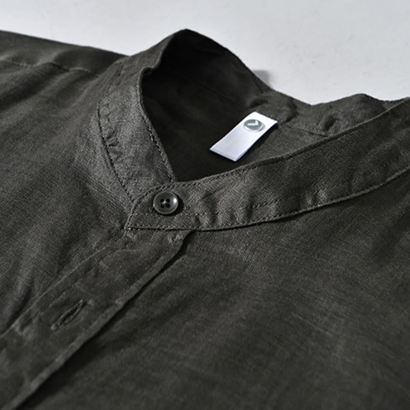 Camisas de lino para hombre con diseño sencillo de botones y manga larga con Buddha Stones en otoño - image 19