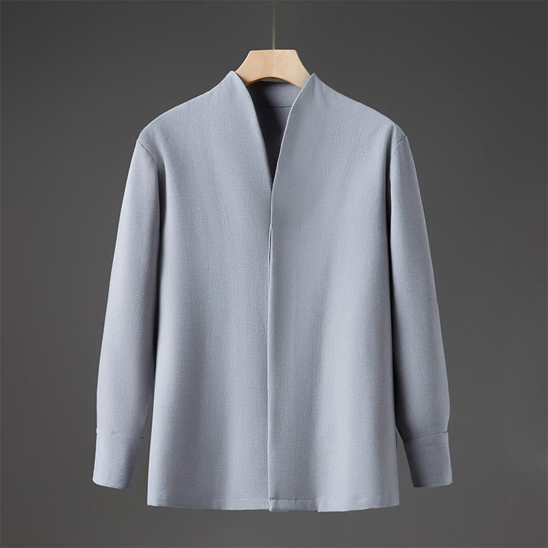 Camisas de hombre con diseño de medio botón oculto y manga larga con estampado de Buddha Stones en color liso y caída - Azul claro - US/UK/AU46, EU56 (5XL) - image 13