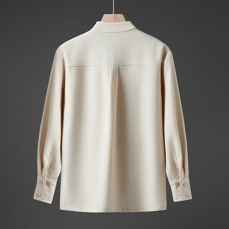 Camisas de hombre con diseño de medio botón oculto y manga larga con estampado de Buddha Stones en color liso y caída - image 1