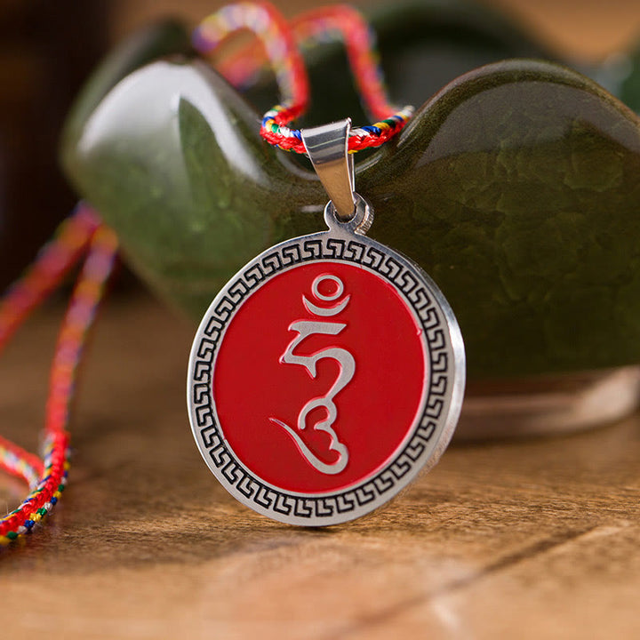 Collar con colgante de cuerda de color de acero de titanio con Buddha Stones Om Hum en sánscrito para la suerte - HUM Sánscrito - image 7
