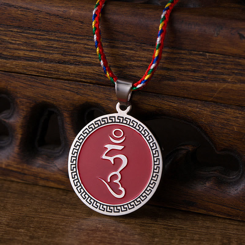 Collar con colgante de cuerda de color de acero de titanio con Buddha Stones Om Hum en sánscrito para la suerte - image 8