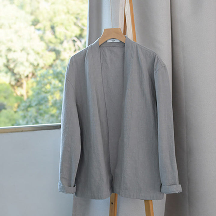 Camisas de hombre de algodón ramio con mangas largas y bolsillos, sencillas y abiertas, con estampado de Buddha Stones - image 3