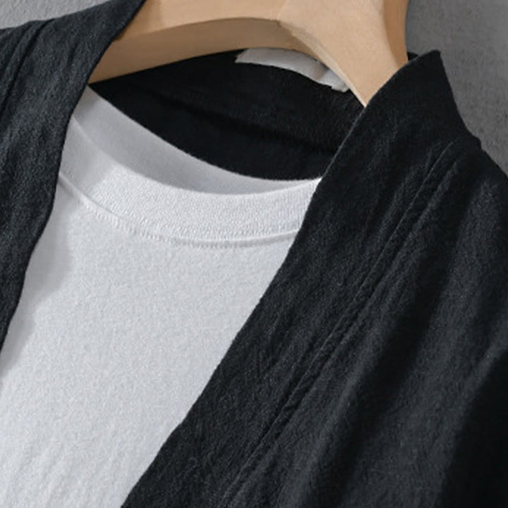 Camisas de hombre de algodón ramio con mangas largas y bolsillos, sencillas y abiertas, con estampado de Buddha Stones - image 14