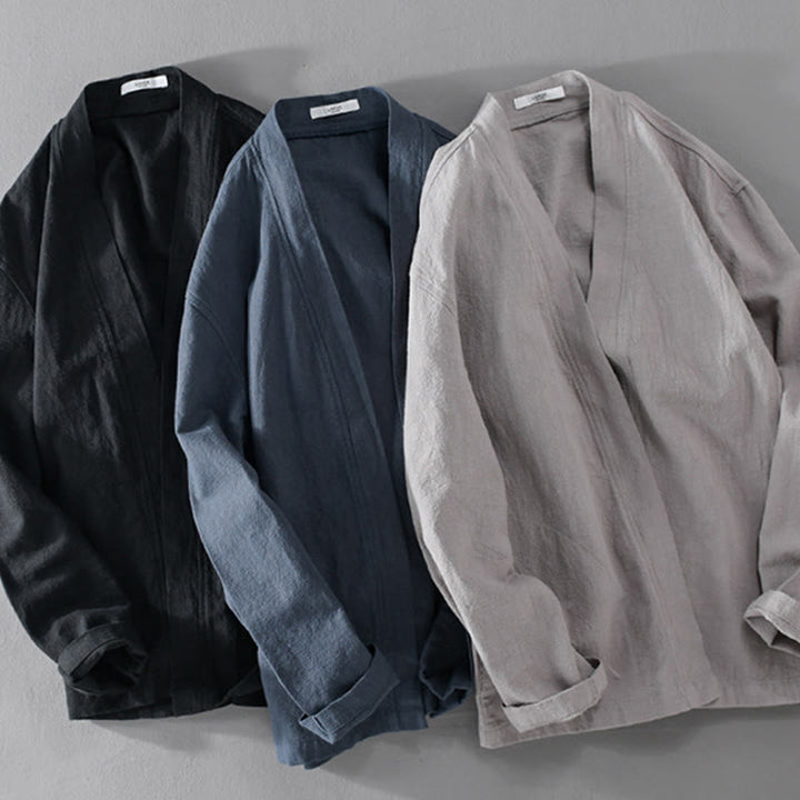 Camisas de hombre de algodón ramio con mangas largas y bolsillos, sencillas y abiertas, con estampado de Buddha Stones - image 27