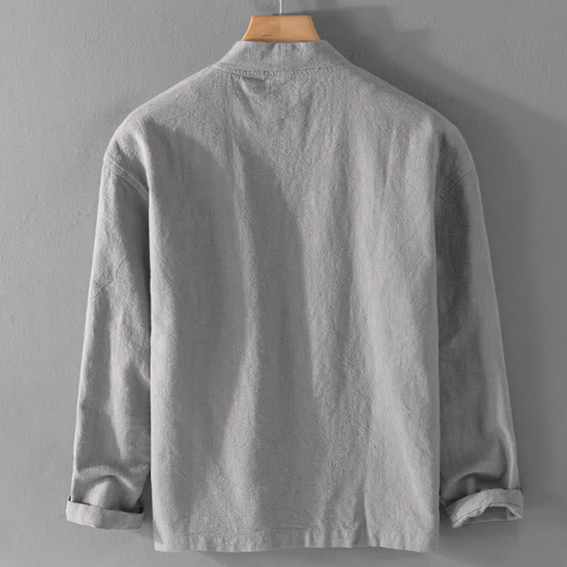 Camisas de hombre de algodón ramio con mangas largas y bolsillos, sencillas y abiertas, con estampado de Buddha Stones - image 2