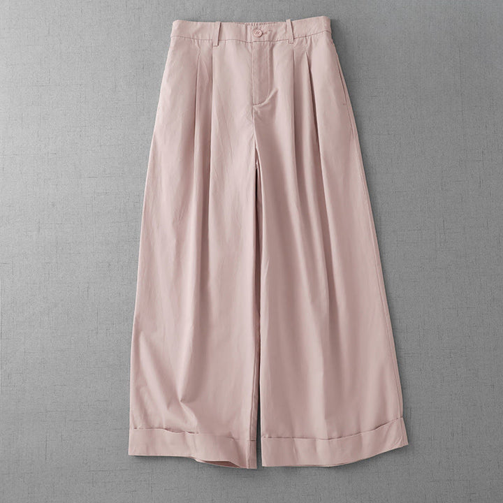 Pantalones casuales de poliéster liso Buddha Stones para mujer, de pierna ancha, largos 7-8, con bolsillos - MistyRose - US14，UK/AU18，EU46 (2XL) - image 0