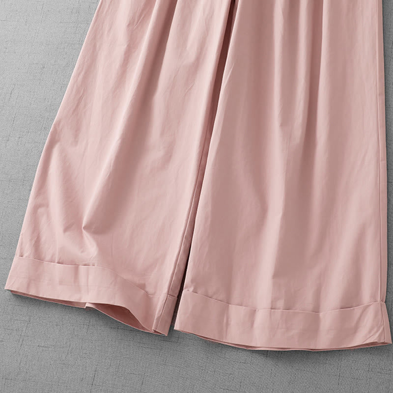 Pantalones casuales de poliéster liso Buddha Stones para mujer, de pierna ancha, largos 7-8, con bolsillos - image 4