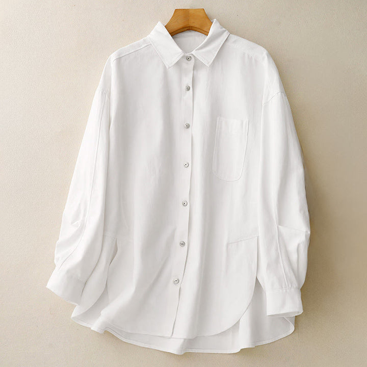 Camisa informal de algodón liso con cuello alto y manga larga para mujer de Buddha Stones - Blanco - US14，UK/AU18，EU46 (2XL) - image 10
