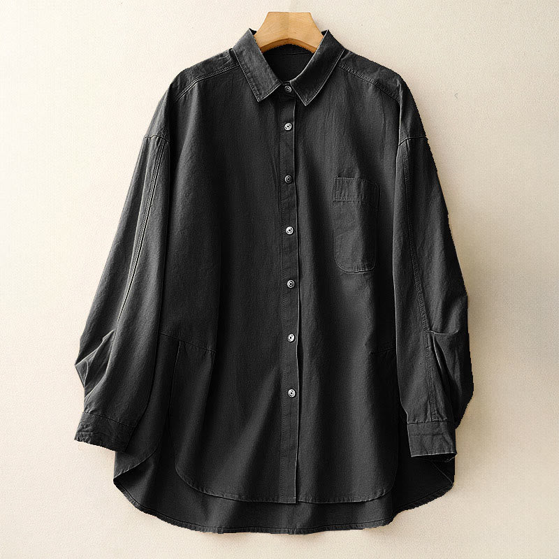 Camisa informal de algodón liso con cuello alto y manga larga para mujer de Buddha Stones - Negro - US14，UK/AU18，EU46 (2XL) - image 15
