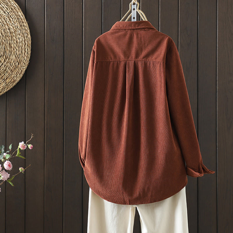 Chaqueta de pana Buddha Stones de algodón de manga larga para mujer con bolsillos - image 2