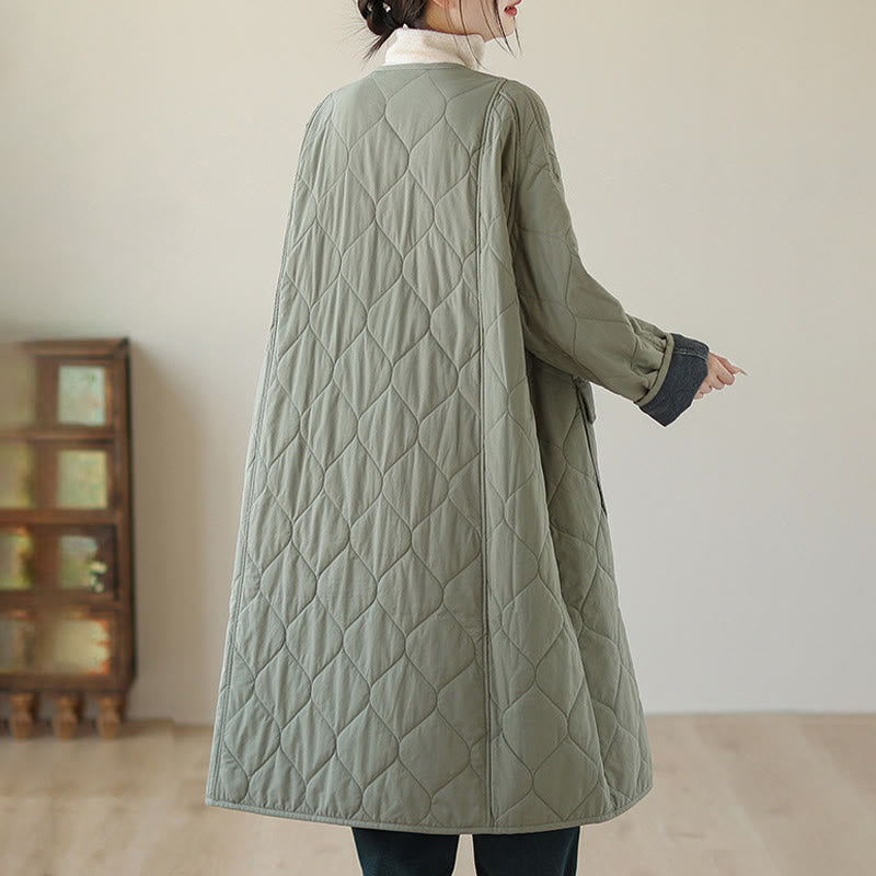 Abrigo acolchado de algodón con botones lisos y bolsillos para mujer de Buddha Stones - image 1