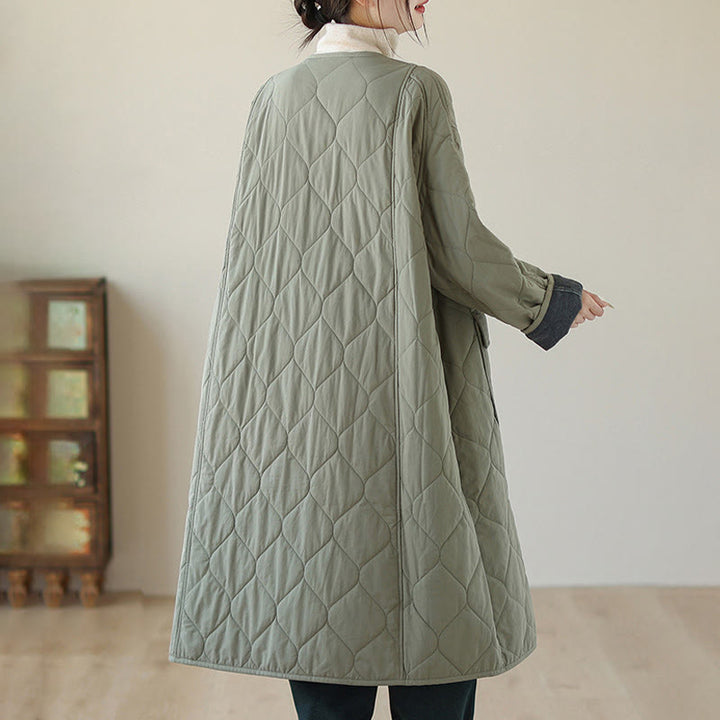 Abrigo acolchado de algodón con botones lisos y bolsillos para mujer de Buddha Stones - image 1