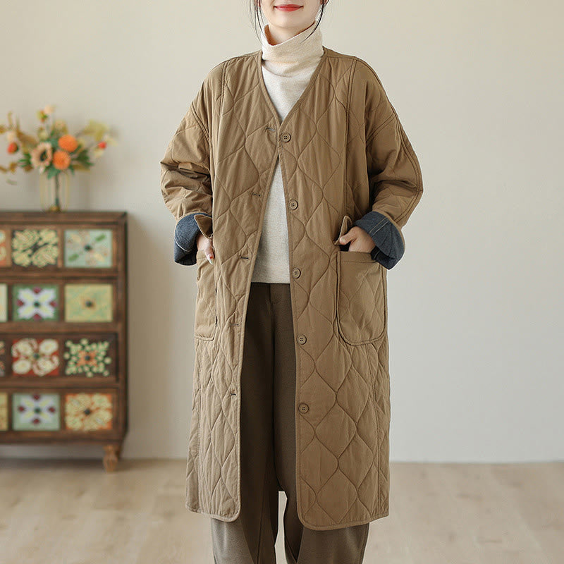 Abrigo acolchado de algodón con botones lisos y bolsillos para mujer de Buddha Stones - Vara de oro - US14，UK/AU18，EU46 (2XL) - image 9